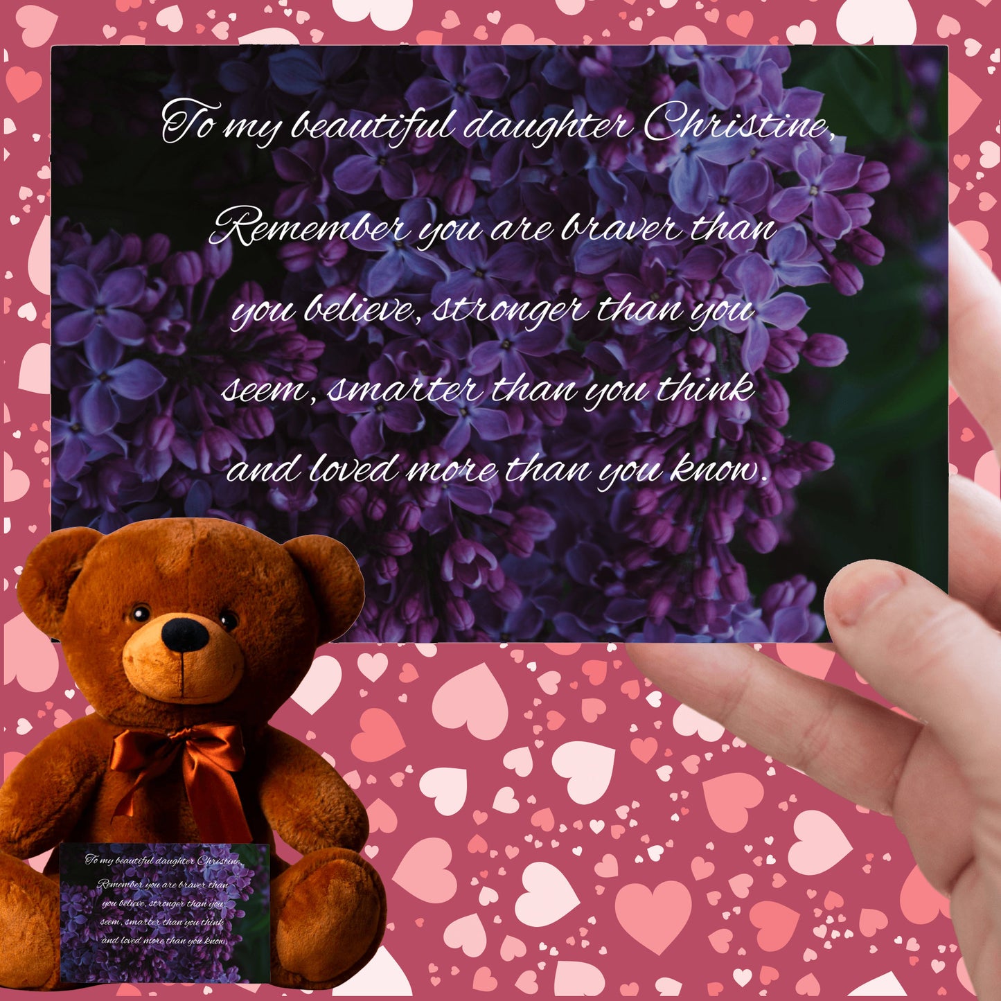 "To My Beautiful Daughter"- Personalized Teddy Bear with Canvas Card